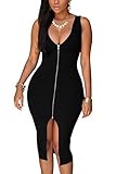 Prograce Women's Sleeveless V Neck Split Bandage Bodycon Midi Party Dress