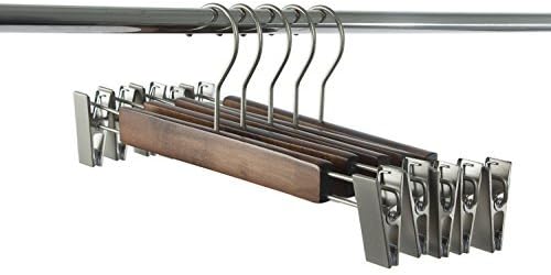 Zeal Hanger Maple Skirt Hangers, Wood Trousers Hanger, Wooden Pants Hangers with Clamp, 10-Pack, Pearl Nickel Polished Hook