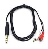 Duttek 5Feet/1.5M 6.35mm 1/4 inch TRS Stereo Jack Male to 2 RCA Male Audio Cable Splitter Adapter(635MTRS-M2RCA)