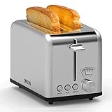 ONSON 2 Slice Toaster Stainless Steel,Bagel Toaster - 5 Bread Shade Settings,Bagel/Defrost/Cancel Function,Extra Wide Slots, Removable Crumb Tray, Stainless Steel Grill, Suitable for Croissants,and Various Bread Types (825W, Silver)