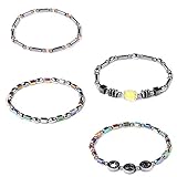 Thunaraz 4PCS Hematite Stone Anklets Energy Magnetic Bracelet Therapy Bracelet for Women