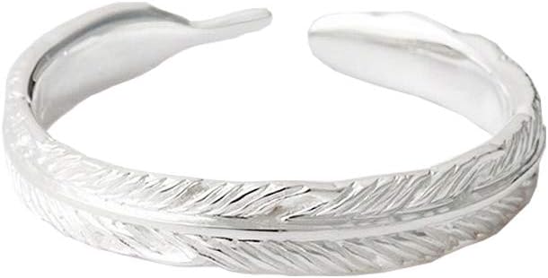 Fu You 925 Sterling Silver Ring for Women Girls Feather Band Ring Open Ring Adjustable