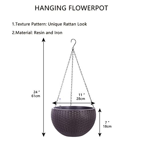 Vencer 11 Inch Round Resin Rattan Hanging Planters,Self Watering