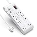 BESTEK 8 AC Outlet, 12 Feet Extension Cord Power Strip with 3 USB-A 2.4A 1USB-C 3A, MAX Output 1625W 13A, 600Joule, Ultra-Compact Wide Spaced Outlet for Large Plug
