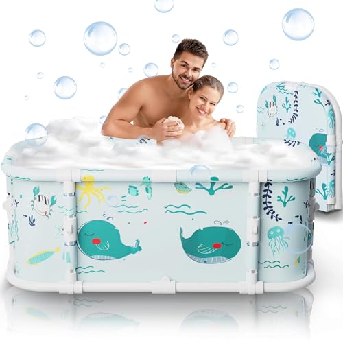 Portable Bathtub, 120cm Foldable Bathtub No Installation, Thick 7-Layer Bathtub with Metal Stand, Foldable Soaking Tub