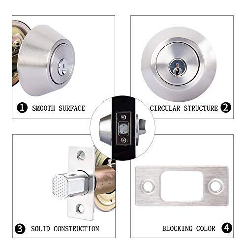 Single Cylinder Deadbolt Door Locks with Keyed for Entry Door (Privacy/Passage)，Satin Stainless Steel - Thumbnail 3