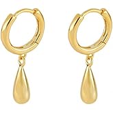 Minimalist Teardrop Charm Small Hoop Short Dangle Drop Earrings for Women Dainty Trendy Sterling Silver Post Cartilage Huggie Hoops Hypoallergenic Fashion Jewelry