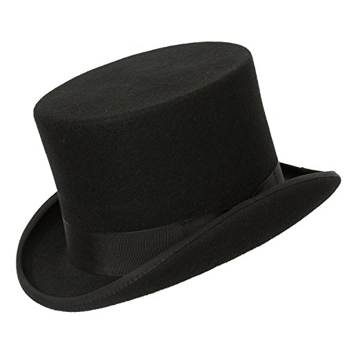 9th Street Opera' Topper Classic Elegant Top Hat 100% Wool (X-Large (fits 7 1/2-7 5/8, 23 1/2" - 23 7/8"), Black)