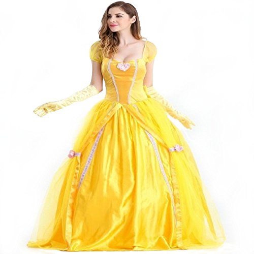 Adult Disney Princess Belle Inspired by Beauty and the Beast Dress Costume Cosplay Halloween Party Dress (XL)