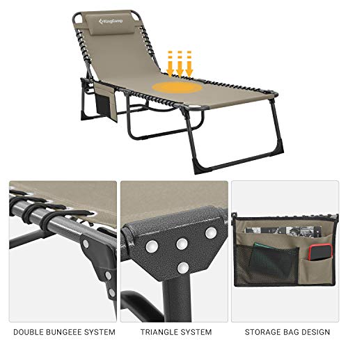 KingCamp Adjustable 4Position Folding Chaise Lounge Chair with Pillow