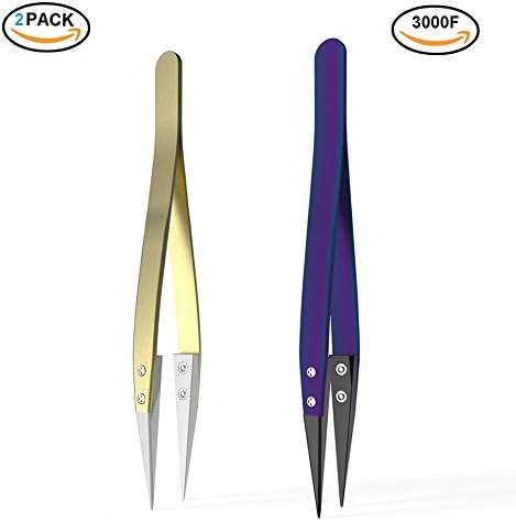 UETECH Rainbow Ceramic Tweezers and Gold Ceramic Tweezers, Antistatic,Anticorrosion,Antimagnetic,Highly Heat Resistant up to 3000F(2Pack)