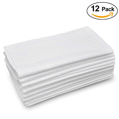 GB Men's Handkerchiefs 100% Cotton Solid White with Stripe Large Classic Hankies Bulk Set