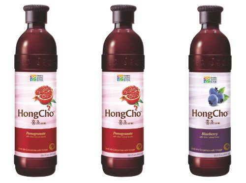 (Limited Quantity/Special Edition) Chung Jung One Hong Cho Drink Mix Concentrate with Vinegar (30.4oz) (900ml) 2 Pomegranate + 1 Blueberry (Pack of 3)