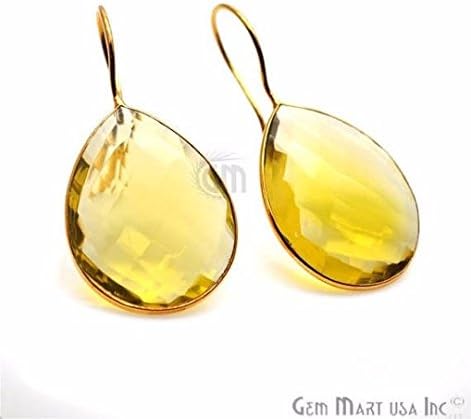 Beautiful Handmade Lemon Topaz, Golden Earring , 21x26mm Pears shape Connector Earring, 24k gold plated (LTER-90010)