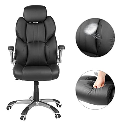 SONGMICS-Sedia-ergonomica-girevole-con-base-a-stella-in-nylon-con-braccioli-pieghevoli-120-137-cm-Nero