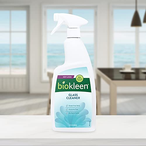 BIOKLEEN GLASS CLEANER SPRAY CONCENTRATE MULTIPURPOSE, DRIES STREAK-FREE, ECO-FRIENDLY, PLANT-BASED – PACKAGING MAY VARY – 32 OUNCES
