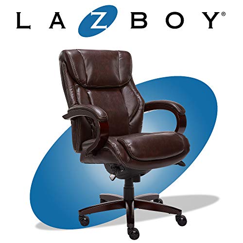 La-Z-Boy-Bellamy-Executive-Office-Chair-with-Memory-Foam-Cushions-Solid-Wood-Arms-and-Base-Waterfall-Seat-Edge-Bonded-Leather-Brown