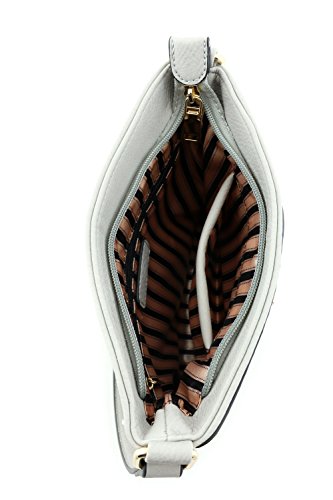 Women's Medium Size Solid Modern Classic Crossbody Bag with Gold Plate (Gray)