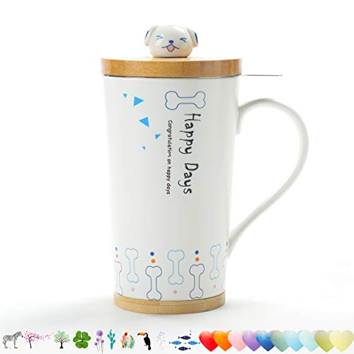 TEANAGOO M58-7 Tea Mug with Infuser and Lid, 18 OZ, Dog, Teaware with Filter Cactus, Tea Cup Steeper Maker, Brewing Strainer for Loose Leaf Tea,Diffuser mug set for Tea Lover Gift ceramic Simple - Thumbnail 6