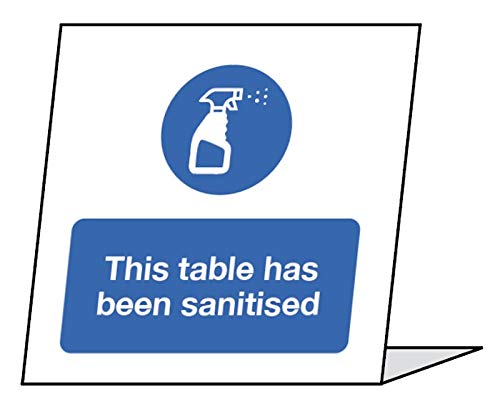 This table has been sanitised 100x100mm table top sign (pack of 5)