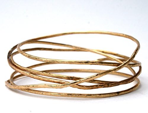 14k Gold Filled Hammered Stack of Bangles Bracelet, Gold Bangles (2.75" diameter)