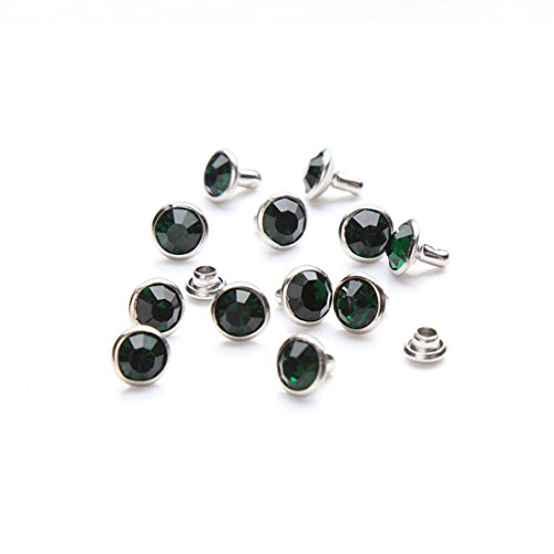 100 Sets Cz Crystal Rapid Rivets Silver Color Spots Studs Double Cap for DIY Leather-Craft (8mm, Emerald)