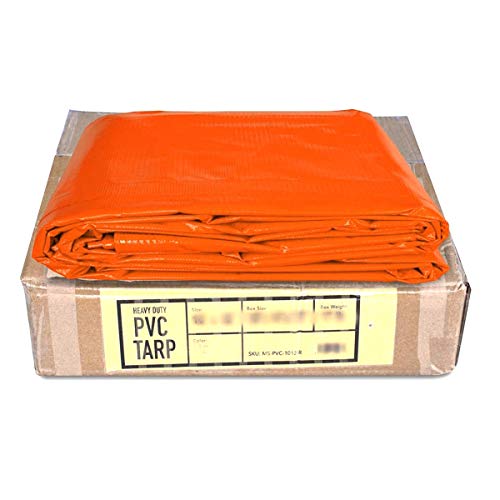 8-Foot by 10-Foot Multi-Purpose 100% Waterproof Orange Heavy Duty PVC Vinyl Tarp Cover 12 Mil Thickness for Inflatables, Tents, and Weather Protection - Thumbnail 5