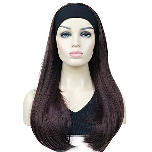 Lydell Long 3/4 Women's wigs hairpiece Straight with Adjust Black Headband wig Synthetic Hair (33 Dark Auburn)