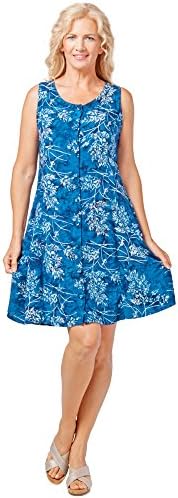 Sleeveless Button-front Batik Dress By Eagle Ray in Navy Mystique (Medium (10-12), Navy/White)