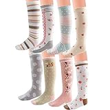 Deer Mum Girls Colorful Multiple Pattern Knee High Princess Socks(8 Pairs)