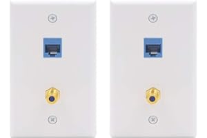 VCE Ethernet Coax Wall Plate UL-Listed, 2-Port Keystone Wall Plate with RJ45 Cat6 Keystone Coupler & Coaxial RG6 Keystone Jac