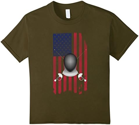 Kids American Flag Fencer T Shirt 10 Olive