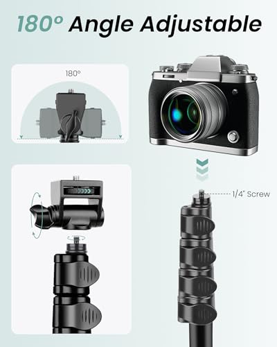 Victiv 197 cm high mobile phone tripod, flexible overhead smartphone tripod, with 25 cm adjustable gooseneck, remote shutter release for selfies, aluminium camera phone tripod for Sony DSLR and iPhone17 16 15 Pro Max