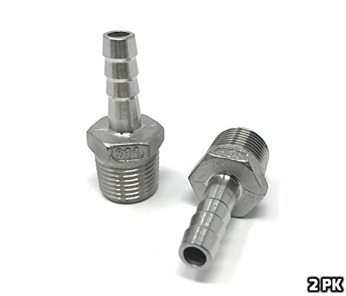 CONCORD 304 Stainless Steel 3/8" Barb Hose to 1/2" NPT Home Brew Fitting. 2 Pack