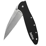 Kershaw Leek, Stonewashed Pocket Knife (1660SWBLK) 3" Stonewashed High-Performance Sandvik 14C28N Steel Blade, Black Anodized Aluminum Handle, SpeedSafe Assisted Opening, Liner and Tip Lock; 2.4 OZ