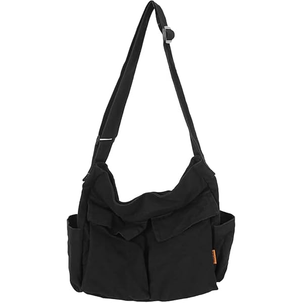 Sac à Bandoulière En Toile Grande Capacité - Dimensions 34x15x40 Cm - Plusieurs Poches - Pour école, Voyage, Quotidien - Vert