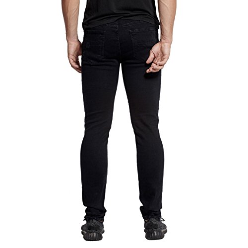 Men's Distressed Skinny Fit Patched Jeans with Rips in Slim Biker Style Black 38 FrenzyStyle