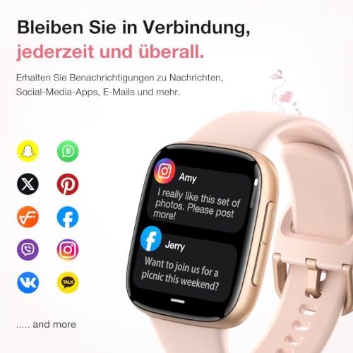 Smartwatch Women Men, 1.85 Inch AMOLED Touch Screen, Fitness Tracker with Bluetooth Calls & AI, Heart Rate, SpO2, Sleep & Women's Cycle Tracking, 100+ Sports Modes, 3ATM Waterproof for iOS & Android