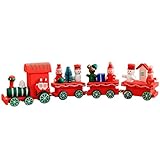 OULII Cute Wooden Mini Train Ornaments Kids Gift Toys for Christmas Party Kindergarten Decoration (Red)