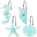 Beach Shower Curtain Hooks, Glow in The Dark, Unique Blue Starfish, Seashell, Conch and Seahorse, Stainless Steel Hooks, Beachcomber Collection Ocean Seaside Pretty Bathroom Décor