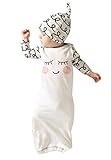 Newborn Baby Girls Sleepy Eyes+Rosy Cheeks Gown Hat Sleepwear Sleeping Bags 0-3 Months(Tag 70) (White)