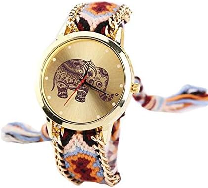 SMTSMT Women Watch, Elephant Pattern Weaved Rope Band Bracelet Quartz Dial Watch