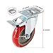 Online Best Service Caster Wheels Swivel Plate w/ Brake Casters On Red Polyurethane Wheels (5 inch with Brake)