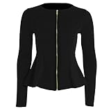 Forever Womens Long Sleeves Plain Zip Peplum Blazer Jersey Jacket Top