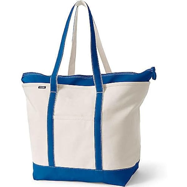 Lands' End Zip Top Long Handle Canvas Tote Bag, Natural/Bright