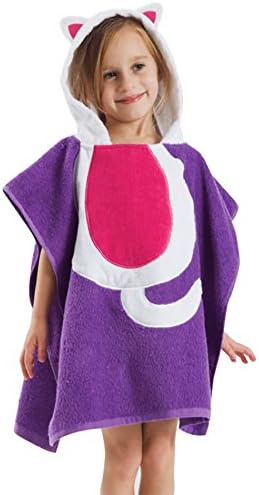 KiKi Monkey Animal Embroidery Hooded Bath Beach Towel Bathrobe Pajamas Costume Cloak Cape For Kids (Cat Purple)