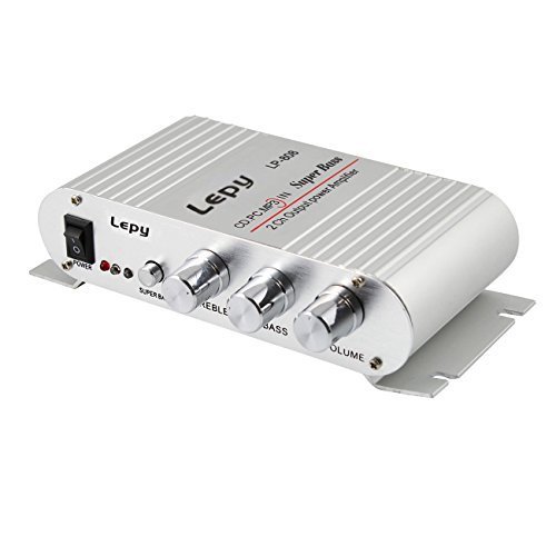 Lepy 808 Mini Power HiFi Stereo Car Motor Bike Amplifier with Subwoofer Adjustment Color Silver