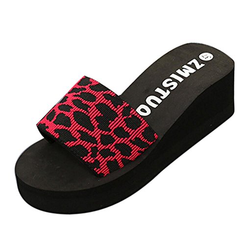 Click Here to See More Images BeautyVan—— Women Non-Slip Sandals Summer Women Shoes Platform Bath Slippers Wedge Beach Slope Flops Slippers Shoes (US:5.5, Red)