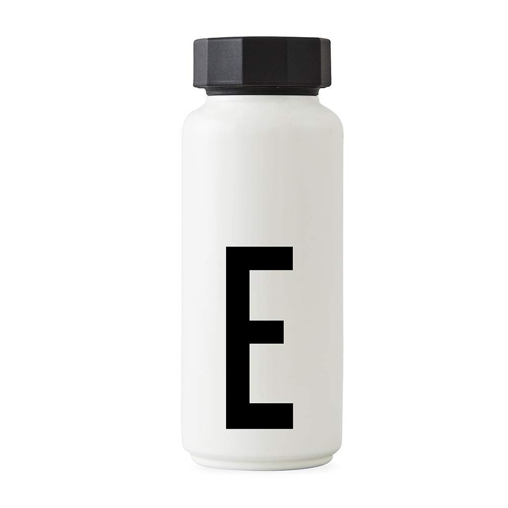 Design Letters Personal Thermo/Insulated Bottle (White) - E - BPA-Free Double Walled Vacuum, Stainless Steel, Nordic Design, Keeps Cold for up to 24 Hrs/Hot up to 12 Hrs, 500 ml, Leak-Proof, 280 g.