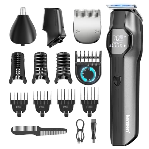 kensen Male Body Shaver 4 in 1, 2 Speeds Male Body Epilator, IPX7 Waterproof Body Shaver for Beard, Ears, Armpits, Chest, Legs and Genitals, LED Display, 210 mins Use